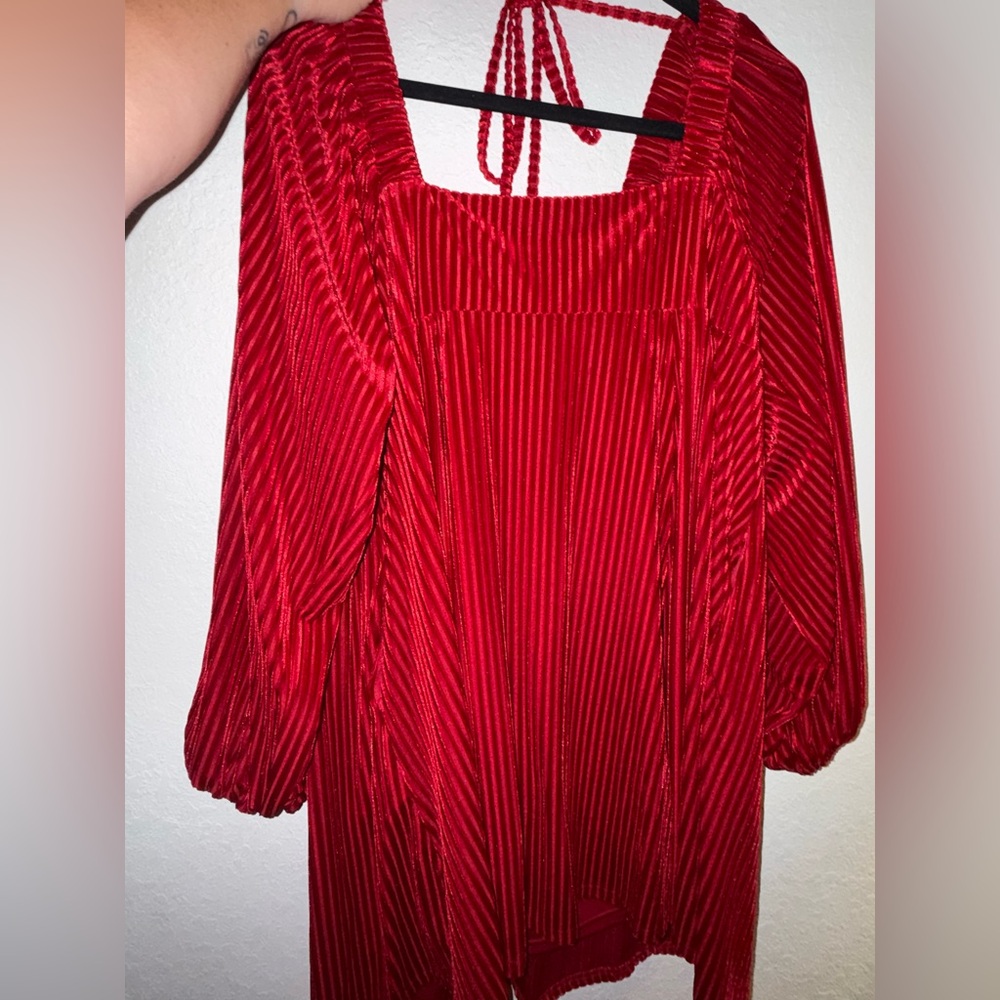 Red Pleated Velvet Dress